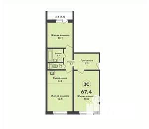 2-к квартира, вторичка, 67м2, 12/17 этаж