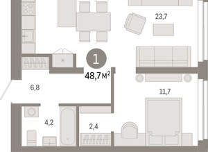 1-к квартира, вторичка, 49м2, 2/23 этаж