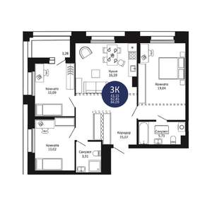 3-к квартира, вторичка, 84м2, 14/18 этаж