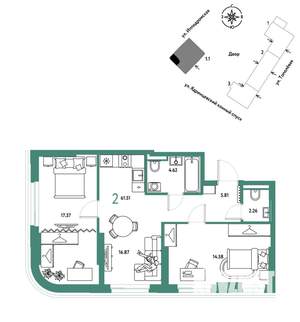 2-к квартира, вторичка, 62м2, 4/30 этаж