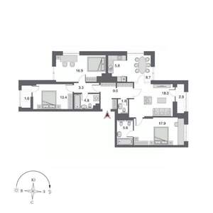 4-к квартира, строящийся дом, 105м2, 20/21 этаж