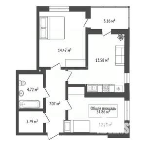 2-к квартира, вторичка, 55м2, 2/17 этаж