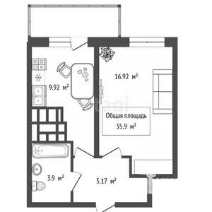 1-к квартира, вторичка, 36м2, 12/25 этаж