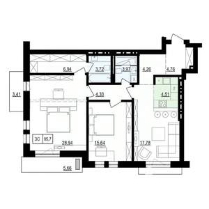 3-к квартира, вторичка, 100м2, 1/8 этаж