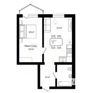 1-к квартира, вторичка, 54м2, 5/9 этаж