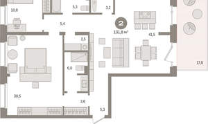 2-к квартира, сданный дом, 132м2, 2/11 этаж