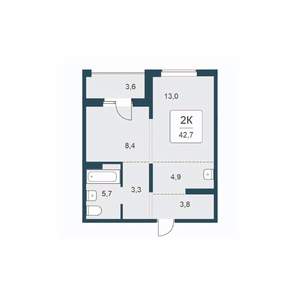 1-к квартира, вторичка, 43м2, 16/17 этаж