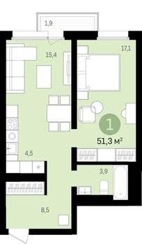 1-к квартира, сданный дом, 50м2, 3/18 этаж