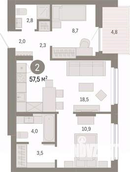 2-к квартира, вторичка, 58м2, 9/12 этаж