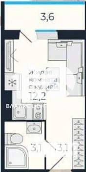 Студия квартира, вторичка, 18м2, 8/12 этаж