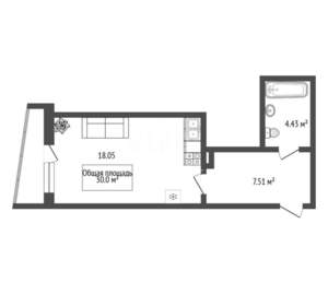 Студия квартира, сданный дом, 30м2, 14/26 этаж