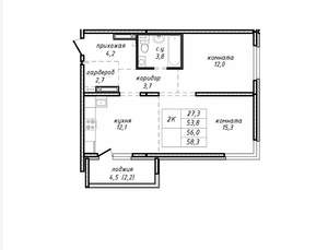 2-к квартира, вторичка, 57м2, 12/17 этаж