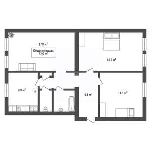 3-к квартира, вторичка, 75м2, 1/2 этаж