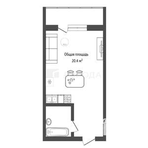 Студия квартира, вторичка, 20м2, 16/17 этаж