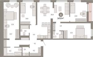 4-к квартира, вторичка, 148м2, 2/15 этаж