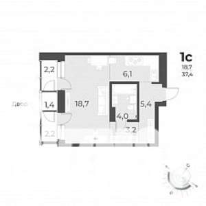 1-к квартира, вторичка, 37м2, 4/17 этаж