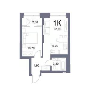 1-к квартира, вторичка, 38м2, 18/25 этаж
