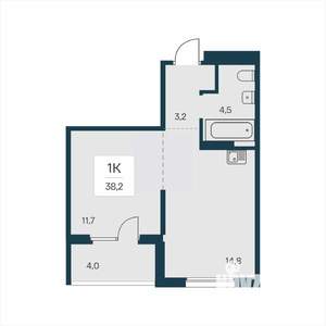 1-к квартира, вторичка, 38м2, 5/18 этаж