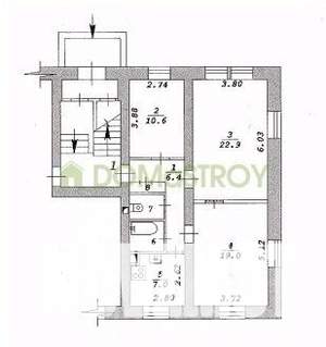 3-к квартира, вторичка, 71м2, 1/2 этаж