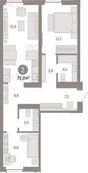 2-к квартира, вторичка, 75м2, 5/23 этаж