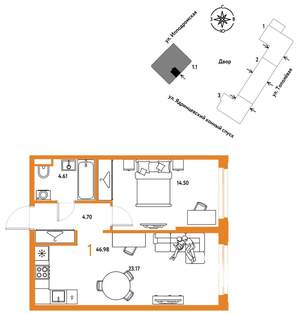 1-к квартира, вторичка, 47м2, 19/30 этаж