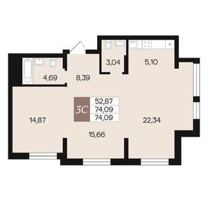 3-к квартира, вторичка, 74м2, 5/10 этаж