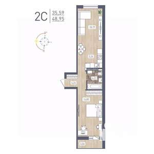 2-к квартира, строящийся дом, 49м2, 11/17 этаж