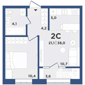 2-к квартира, вторичка, 38м2, 8/9 этаж