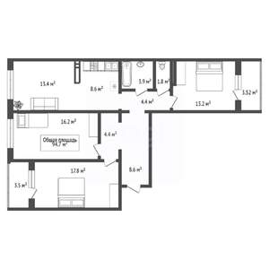 4-к квартира, вторичка, 95м2, 9/17 этаж