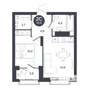 2-к квартира, строящийся дом, 37м2, 5/17 этаж