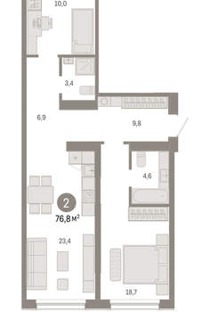 2-к квартира, вторичка, 77м2, 1/15 этаж