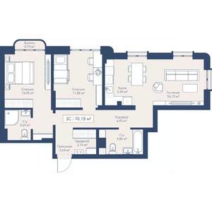 3-к квартира, вторичка, 70м2, 9/24 этаж