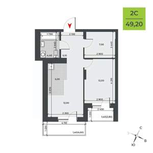 2-к квартира, строящийся дом, 49м2, 10/21 этаж
