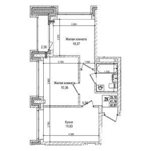 2-к квартира, строящийся дом, 42м2, 2/21 этаж