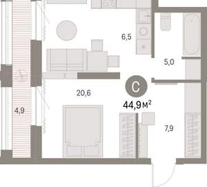 Студия квартира, вторичка, 45м2, 27/30 этаж