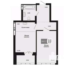 2-к квартира, вторичка, 45м2, 3/25 этаж