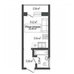 Студия квартира, вторичка, 20м2, 2/17 этаж