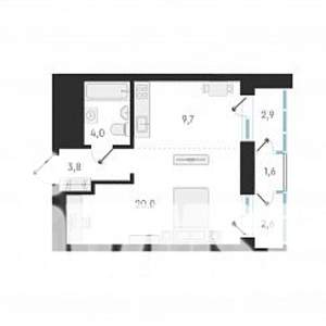 1-к квартира, строящийся дом, 38м2, 2/18 этаж