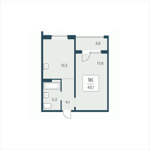 1-к квартира, вторичка, 43м2, 1/17 этаж