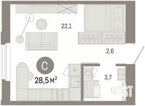 Студия квартира, вторичка, 28м2, 3/9 этаж