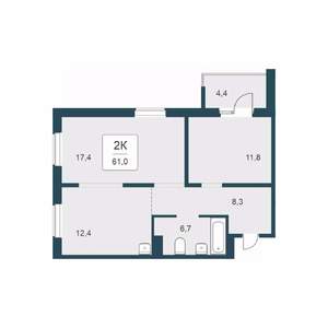 2-к квартира, вторичка, 61м2, 15/17 этаж