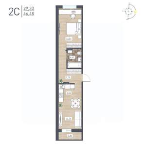 2-к квартира, строящийся дом, 46м2, 13/17 этаж