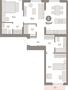 2-к квартира, вторичка, 80м2, 3/12 этаж