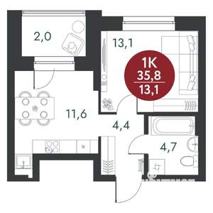 1-к квартира, вторичка, 36м2, 2/10 этаж