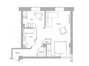 1-к квартира, вторичка, 44м2, 1/4 этаж