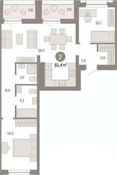 2-к квартира, вторичка, 81м2, 7/8 этаж