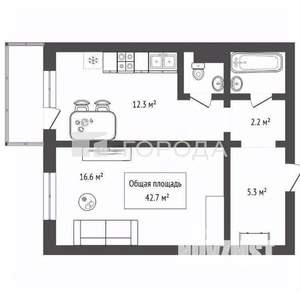 1-к квартира, вторичка, 43м2, 9/10 этаж