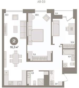 2-к квартира, вторичка, 91м2, 8/15 этаж