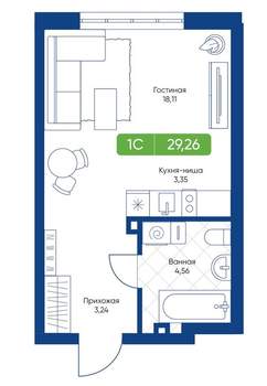 1-к квартира, вторичка, 29м2, 12/22 этаж