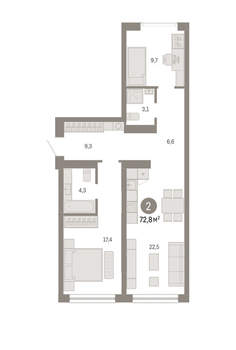 2-к квартира, вторичка, 73м2, 1/8 этаж